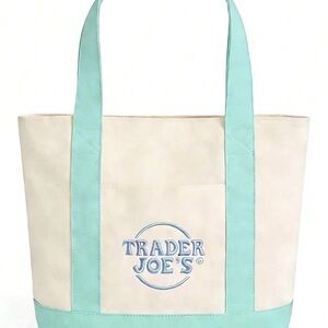 TRADER JOE'S MINI PASTEL CANVAS TOTE BAG, NEW SPRING PASTEL COLOR - MINT